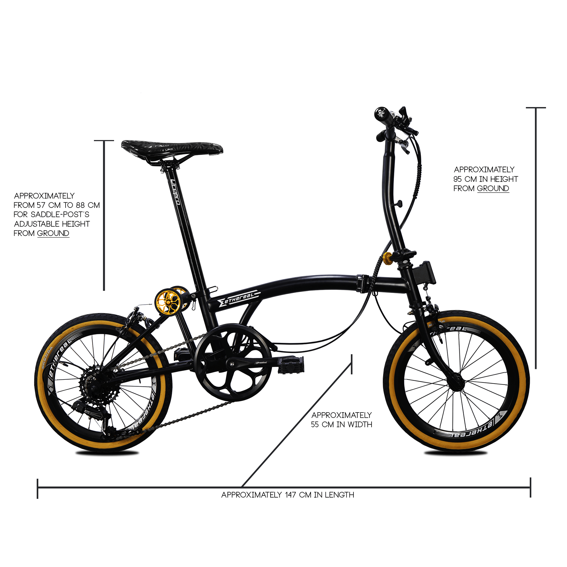 thereal A7 Trifold Folding Bike fully unfolded, showcasing its lightweight 10.5KG anti-rust aluminum frame and compact design for urban commuting.